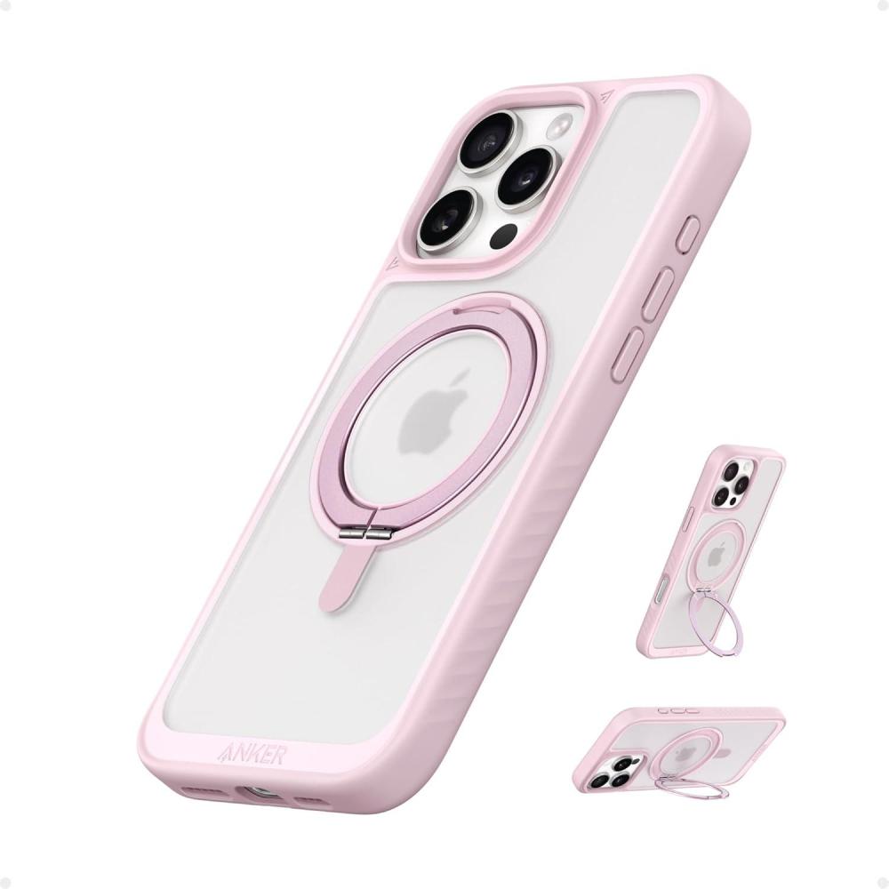 imageAnker FlexStand Magnetic Phone Case AntiSlip Drop Resistant Protective Case with Ring Stand Compatible MagSafe Exclusively Designed for iPhone 15 61 InchPink