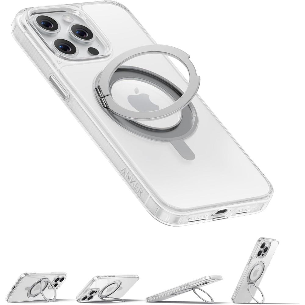 imageAnker FlexStand Magnetic Phone Case AntiSlip Drop Resistant Protective Case with Ring Stand Compatible MagSafe Exclusively Designed for iPhone 15 61 InchClear