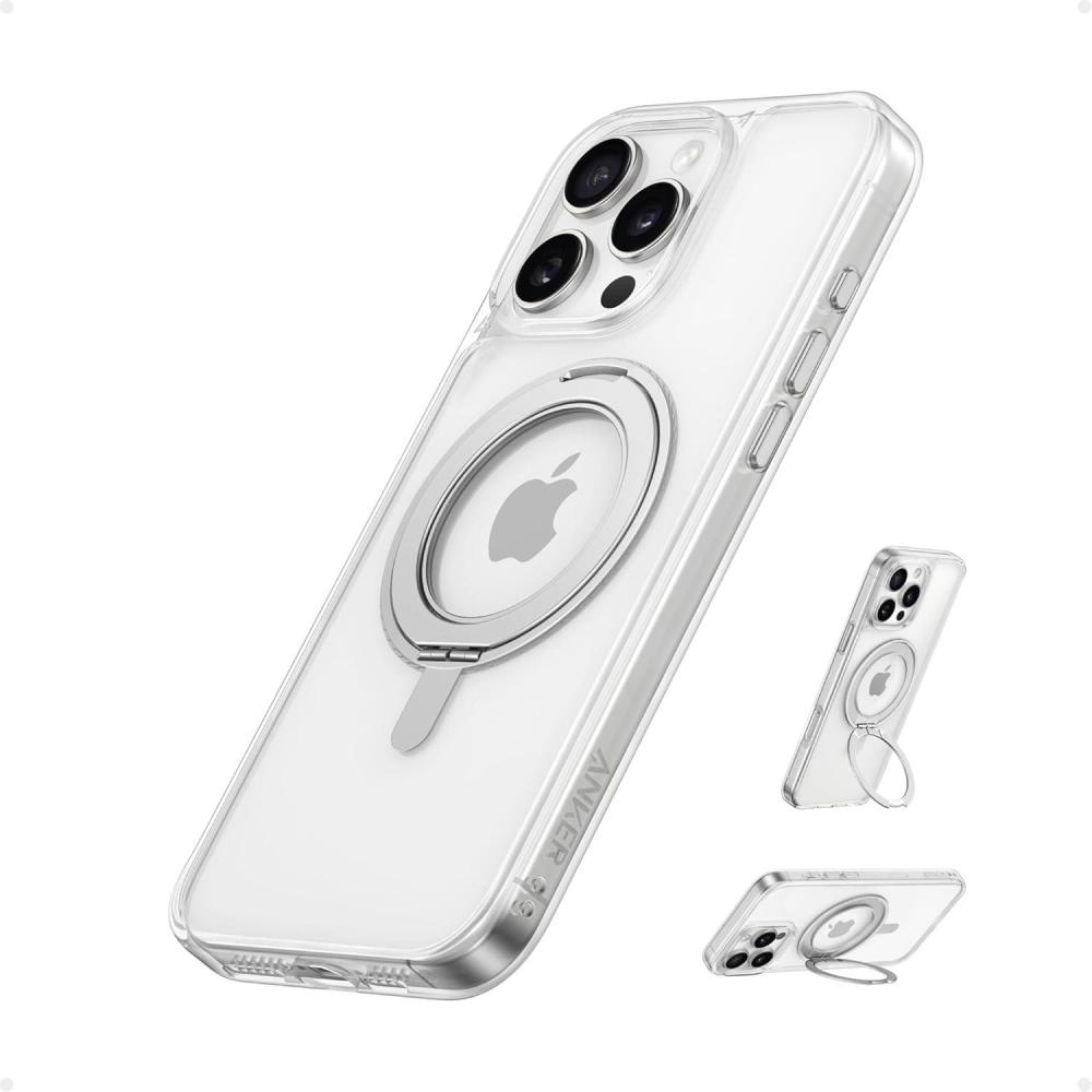 imageAnker FlexStand Magnetic Phone Case AntiSlip Drop Resistant Protective Case with Ring Stand MagSafe Compatible Exclusively Designed for iPhone 16 ProClear