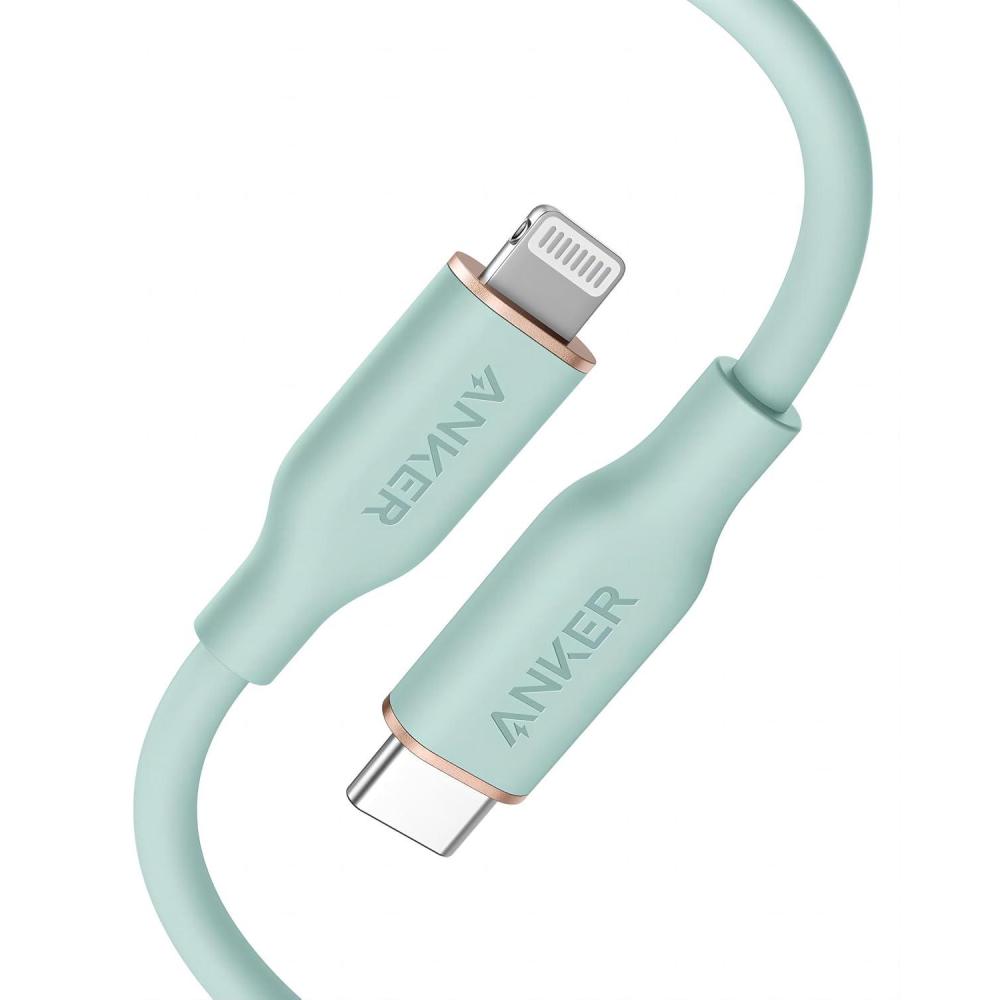 imageAnker PowerLine III Flow USBC auf Lightning Ladekabel PD kompatibel mit iPhone 1313 Pro Max1211 ProXXSXR8 Plus AirPods Pro 90 cm MFizertifiziert Silikagel in Mintgrn