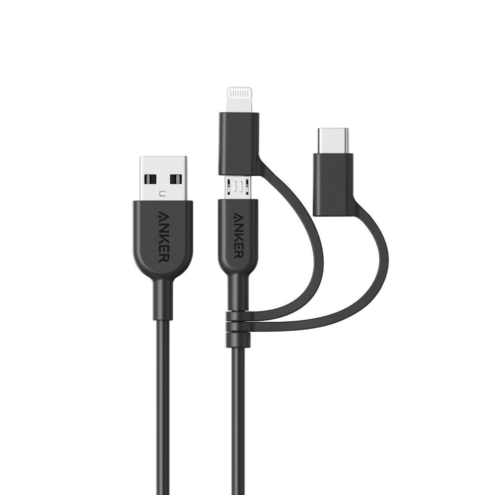 imageAnker Powerline II 3in1 Cable USB CLightningMicro USB Cable for iPhone iPad Huawei HTC LG Samsung Galaxy Sony Xperia Android Smartphones etc 09 mBlack