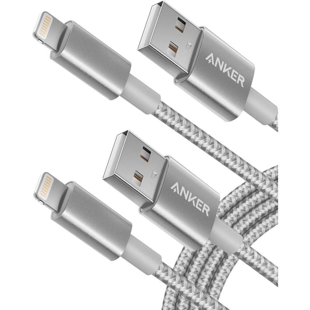 imageAnker Premium Lightning Cable Nylon MFi Certified for iPhone Charger iPhone 1414 Plus14 Pro Max14 Plus14 Plus1312 iPad Pro Air 2Pack 1mSilver