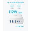 Anker 112W USB C Charger, 6 Port Output Charging Dock for iPhone 16/16 Plus/16 Pro/16 Pro Max/Series 15/14/13, MacBook Air, Pixel, Galaxy, iPad, and Others (Cable Not Included)(blanc)