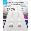 Anker Câble USB-C, 240W Tressé Upcyclé usb-c vers usb-c, Chargeur Type C Rapide, Câble pour iPhone 17/17 Pro / 17 Plus / 17 ProMax, MacBook Pro, iPad Pro/Air 5, Galaxy S23 et autres(0,9m, Blanc)(Blanc)