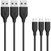 Anker [3 Pack] PowerLine Super Strong Micro USB Cable Aramid Fiber for Samsung, Nexus, LG, Motorola, and Android Smartphones and Tablets, 90 cm, Black
