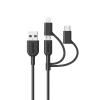 Anker Powerline II 3-in-1 Cable, USB C/Lightning/Micro USB Cable for iPhone, iPad, Huawei, HTC, LG, Samsung Galaxy, Sony Xperia, Android Smartphones etc. (0.9 m)(Black)