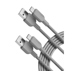 ANKER cable USB C, 180cm, lot de 2 câbles de charge USB A vers USB C, câble de charge USB A vers USB C, charge rapide pour iPhone 16/15, Samsung Galaxy Note 10 Note 9/S10+ S10, LG V30 (Noir)(10ft)