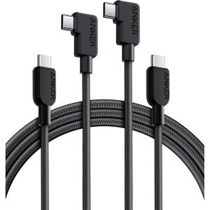 Anker Câble USB C à Angle Droit, 240 W, Lot de 2 câbles USB C vers USB C à 90 d de 1,8 m degrés pour iPhone 16/15 Plus/Pro/ProMax, Samsung Galaxy S23, MacBook Pro 2020, iPad Pro, iPad Air 4, Pixel
