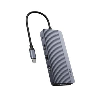 Anker Dual-Display USB-C Hub (10-in-1), 4K@30Hz HDM with 100W Max Power Delivery, USB-C and USB-A 5Gbps Data Ports, for MacBook, Lenovo