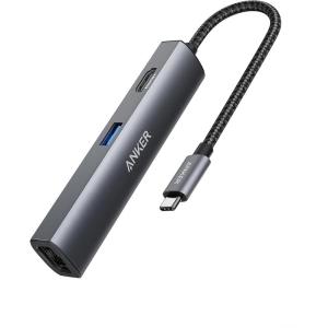 Anker Hub Adapter, 5 in 1 USB C Adapter with USB C 4K to HDMI, Ethernet Port, 3 USB 3.0 Ports, for MacBook Pro, iPad Pro, XPS, Pixelbook, etc