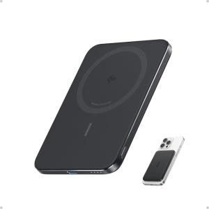 Anker Nano Qi2 Certified External Battery 15W Magnetic Ultra-Thin 5000 mAh, Fast, Ergonomic and MagSafe Compatible, Only for iPhone 17 Pro Max/16/15/14(Black)