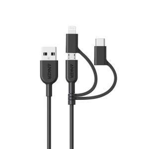 Anker Powerline II 3-in-1 Cable, USB C/Lightning/Micro USB Cable for iPhone, iPad, Huawei, HTC, LG, Samsung Galaxy, Sony Xperia, Android Smartphones etc. (0.9 m)(Black)