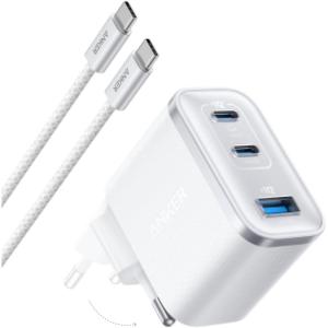 Anker USB-C Nano Charger, 3 Port Type C Charger, Fast Charging with 70W UltraFast Output, Compact and Stylish for iPhone 17/16/15, MacBook Air, iPad, Pixel, Galaxy, and More (Cable Included)(white)