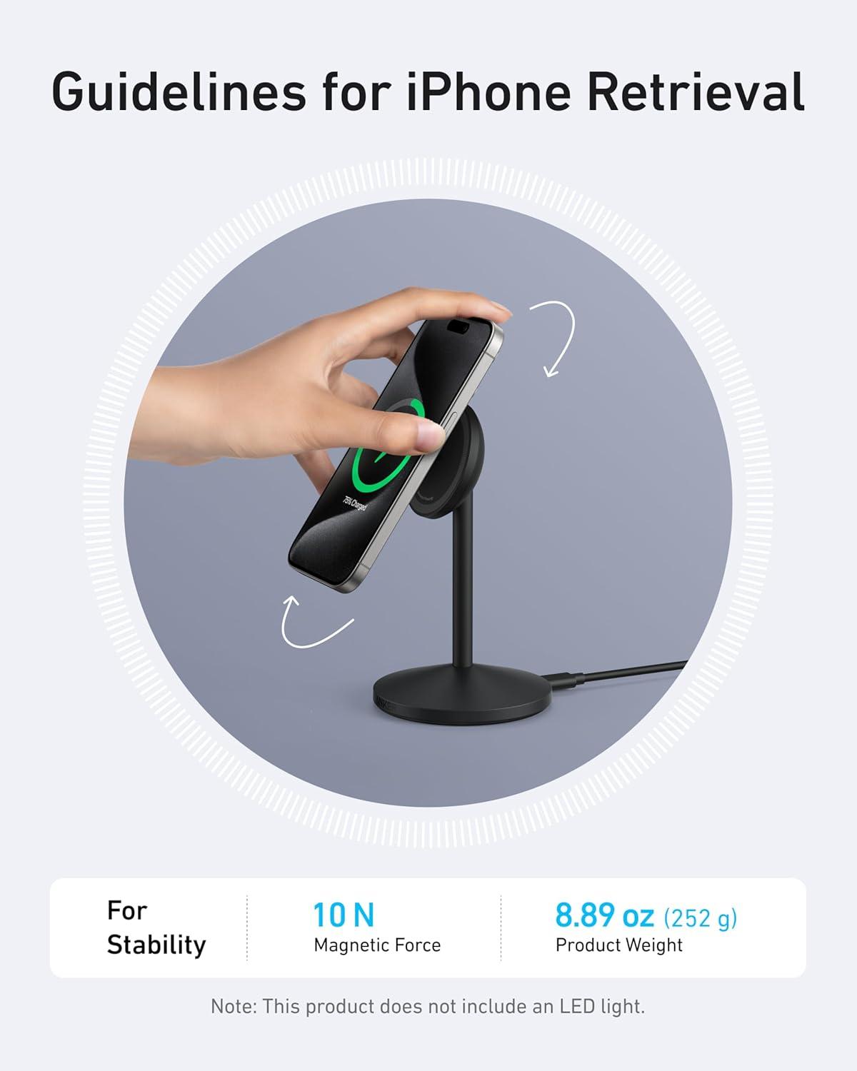 imageAnker MagGo station chargeur induction iphone support induction rapide 15W compatible MagSafecble USBCcertification Qi2chargeur magntiquepour sries iPhone16 et AirPods adaptateur non inclusNoir
