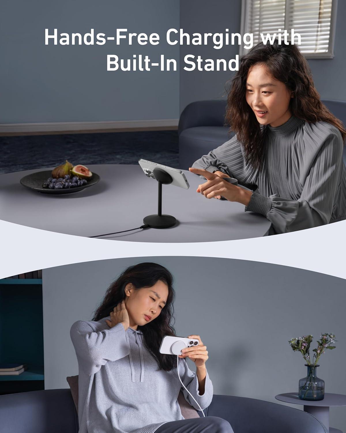 imageAnker MagGo station chargeur induction iphone support induction rapide 15W compatible MagSafecble USBCcertification Qi2chargeur magntiquepour sries iPhone16 et AirPods adaptateur non inclusNoir