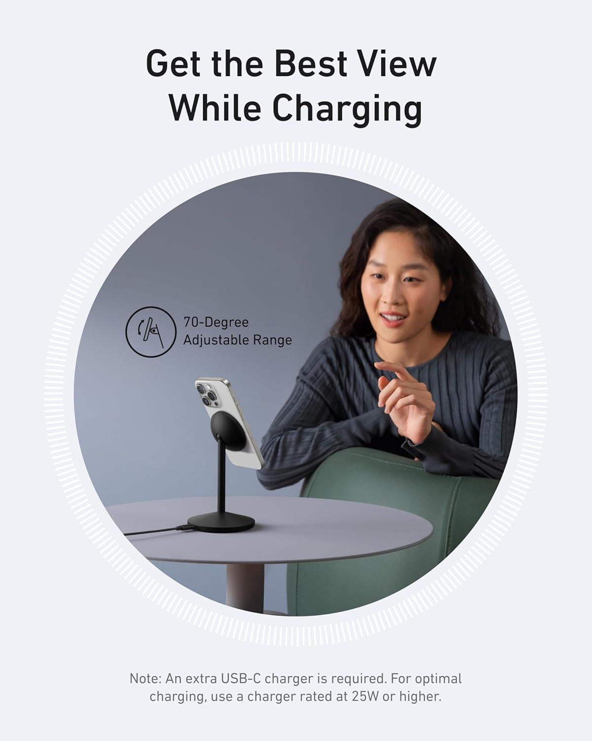 imageAnker MagGo station chargeur induction iphone support induction rapide 15W compatible MagSafecble USBCcertification Qi2chargeur magntiquepour sries iPhone16 et AirPods adaptateur non inclusNoir
