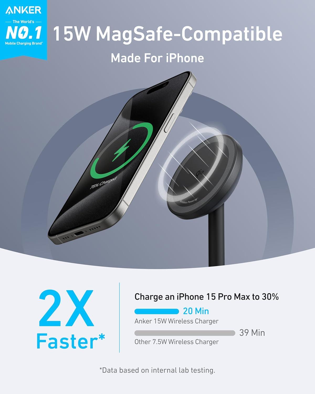 imageAnker MagGo station chargeur induction iphone support induction rapide 15W compatible MagSafecble USBCcertification Qi2chargeur magntiquepour sries iPhone16 et AirPods adaptateur non inclusNoir