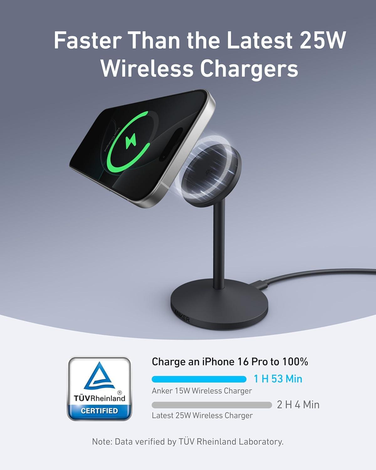 imageAnker MagGo station chargeur induction iphone support induction rapide 15W compatible MagSafecble USBCcertification Qi2chargeur magntiquepour sries iPhone16 et AirPods adaptateur non inclusNoir