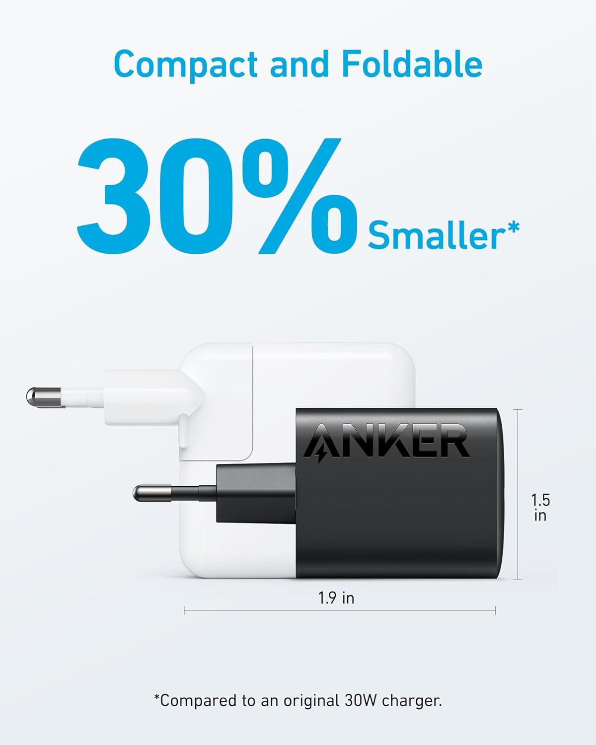 imageChargeur USBC 30W Anker 312 Alimentation USBC Chargeur Rapide Compact Haute Vitesse pour iPhone 151413 srie Samsung S23 MacBook Air iPad Pro et Autres sans cble de ChargeBlack