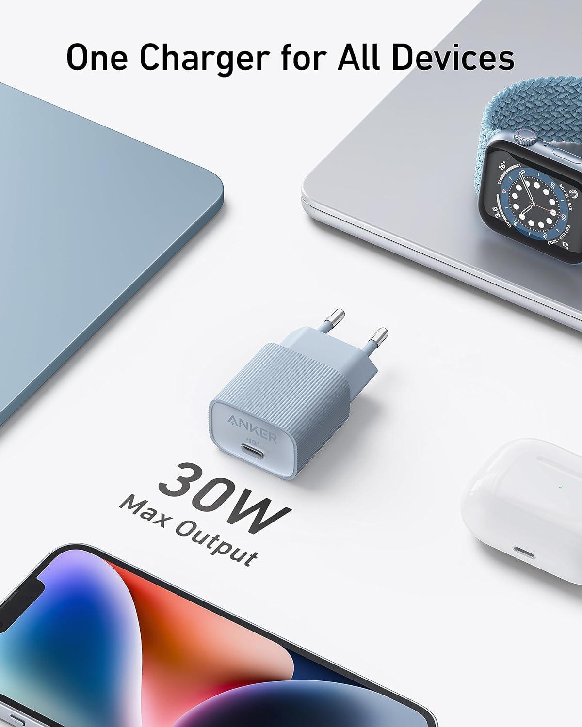 imagePrise Anker Nano USB C Chargeur USB C Haute Vitesse 30 W Charge Rapide PIQ 30 et PPS pour iPhone sries 151413 Pixel Galaxy iPad et Plus cble Non InclusNoir