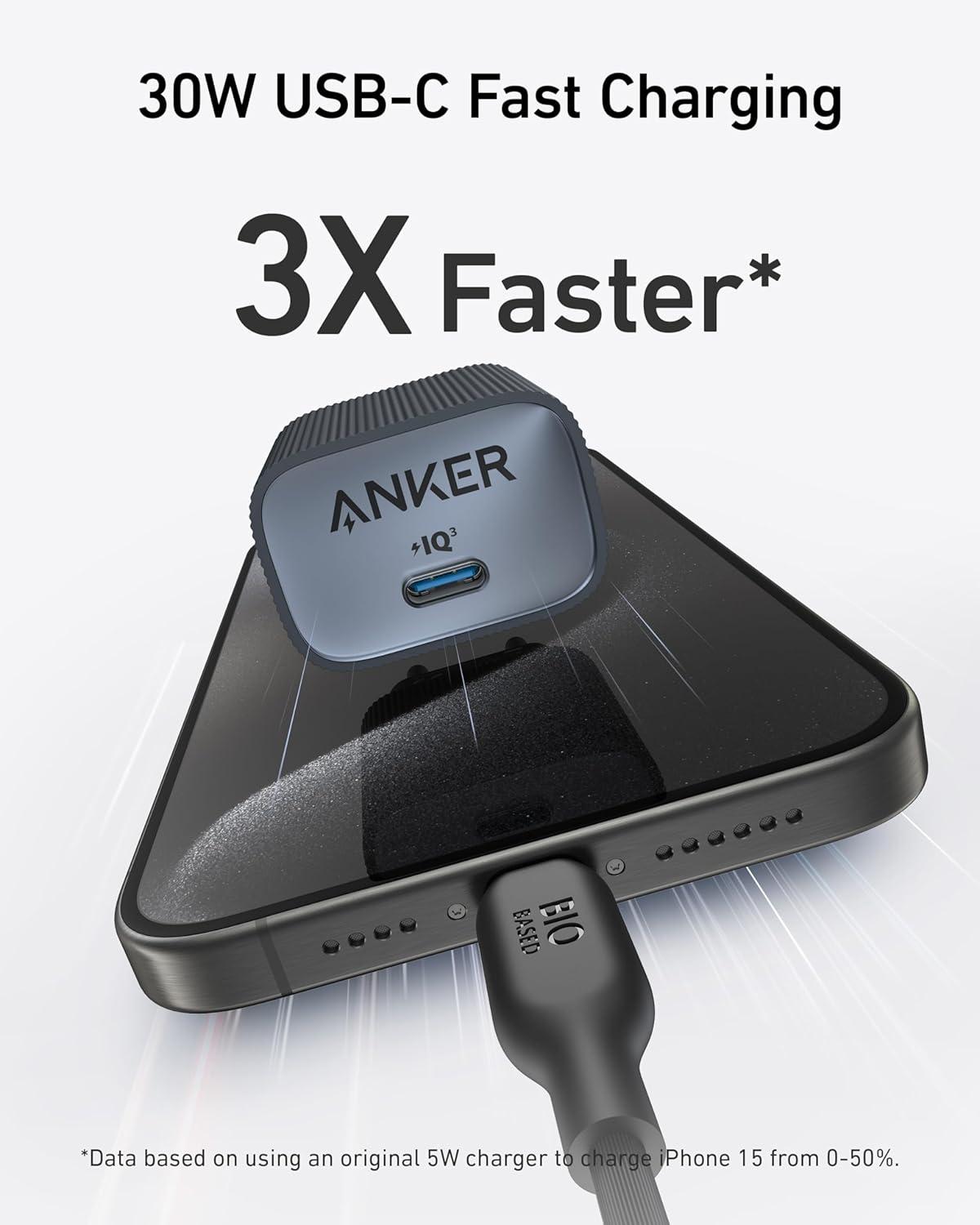 imagePrise Anker Nano USB C Chargeur USB C Haute Vitesse 30 W Charge Rapide PIQ 30 et PPS pour iPhone sries 151413 Pixel Galaxy iPad et Plus cble Non InclusNoir