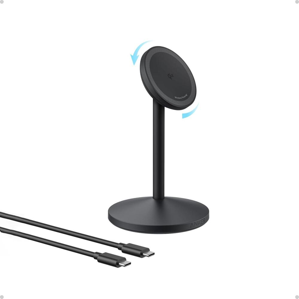 imageAnker MagGo station chargeur induction iphone support induction rapide 15W compatible MagSafecble USBCcertification Qi2chargeur magntiquepour sries iPhone16 et AirPods adaptateur non inclusNoir