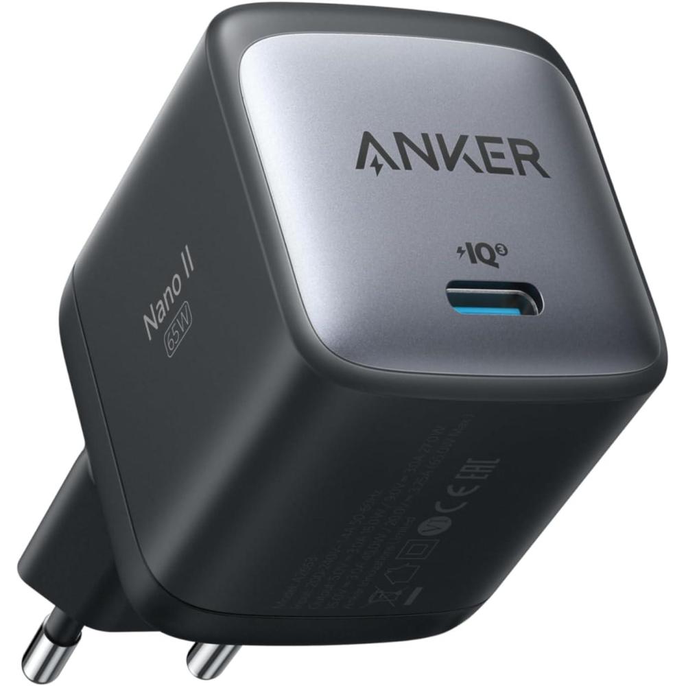imageAnker Nano II Chargeur USB C 65 W avec Puissance de Charge Rapide Technologie GaN II Compatible avec MacBook ProAir Galaxy S20S10 iPhone 16 iPad Pro PixelNoir