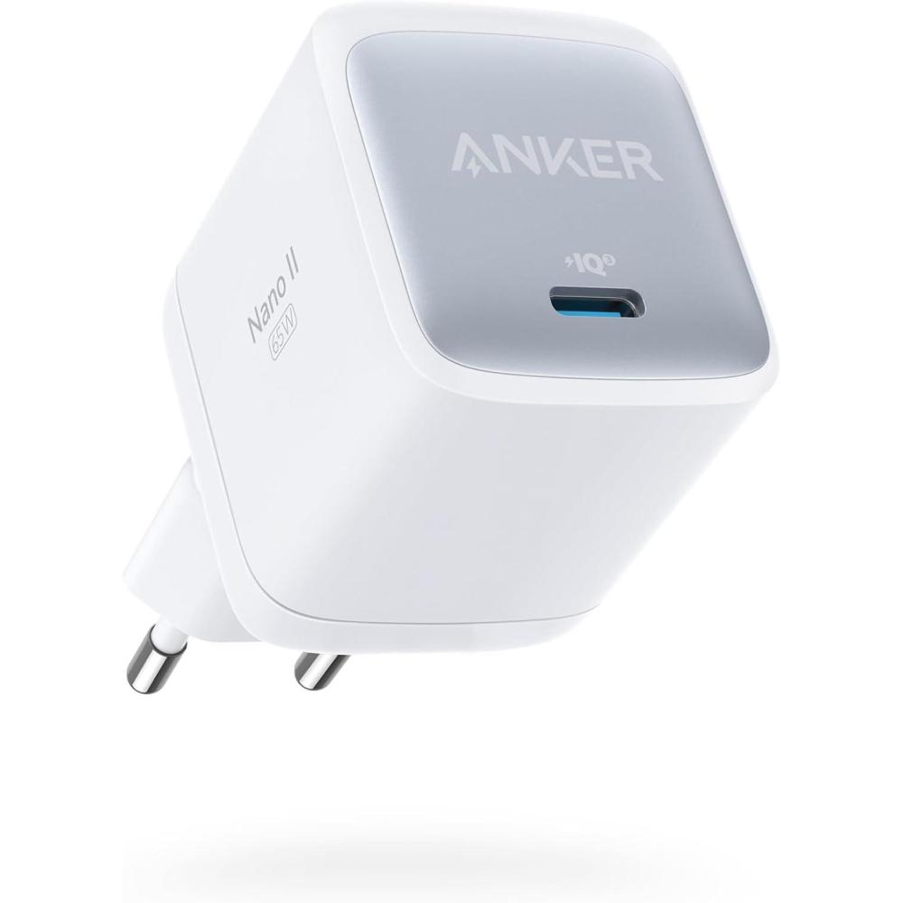 imageAnker Nano II Chargeur USB C 65 W avec Puissance de Charge Rapide Technologie GaN II Compatible avec MacBook ProAir Galaxy S20S10 iPhone 16 iPad Pro Pixelblanc