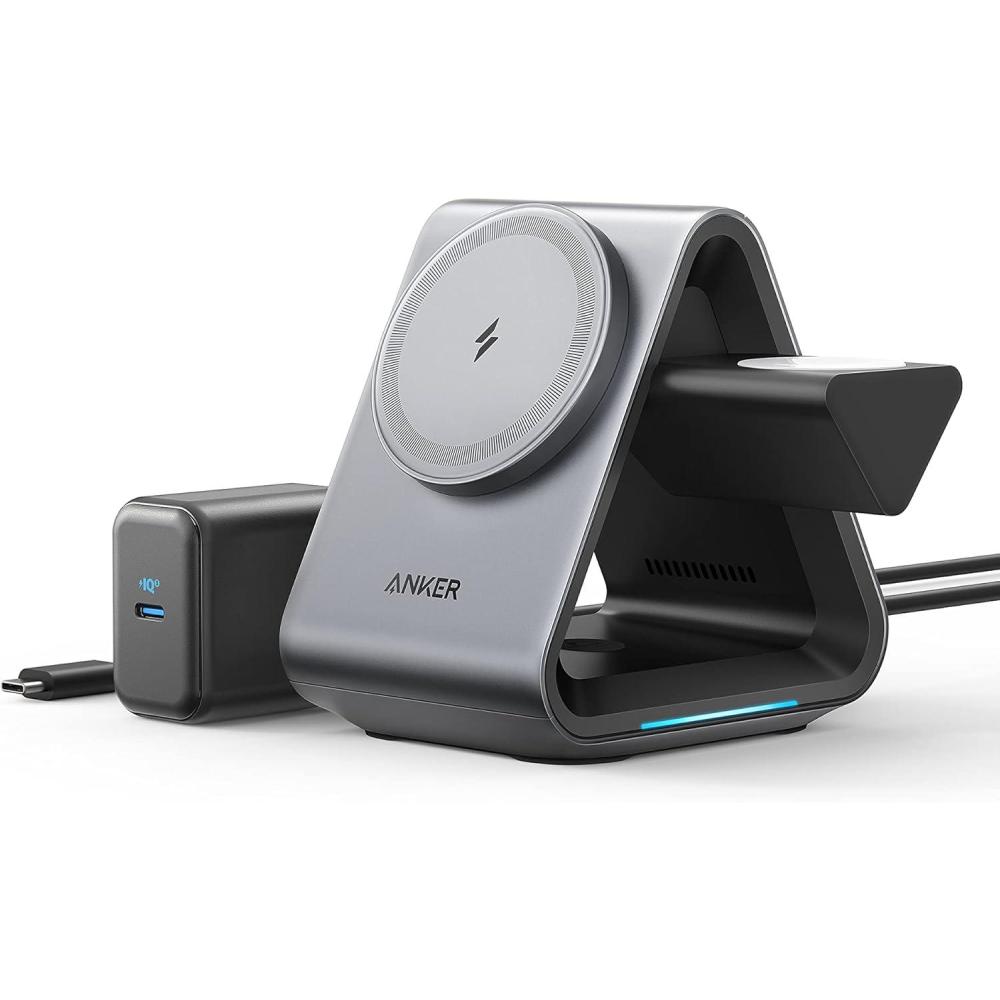 imageChargeur MagSafe Anker 737 MagGo Charger Station 3en1 avec Charge Rapide 15 W Max certifie MFi pour iPhone 171615 Series Apple Watch S876 AirPods 3 Pro Chargeur USBC 30 W Inclus