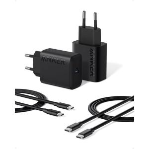 Anker Chargeur USB C 25 W avec câble USB C, Chargeur Samsung Charge Rapide PPS pour Samsung Galaxy S23 Ultra/S23+/S23/S22/S21/S20/Note 20, etc. (Lot de 2 câbles de 1,5 m Inclus)(Noir)