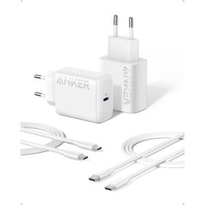 Anker Chargeur USB C 25 W avec câble USB C, Chargeur Samsung Charge Rapide PPS pour Samsung Galaxy S23 Ultra/S23+/S23/S22/S21/S20/Note 20, etc. (Lot de 2 câbles de 1,5 m Inclus)(blanc)