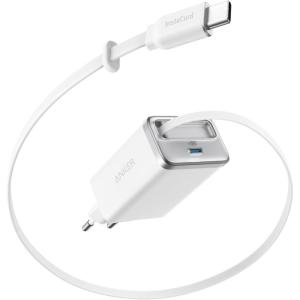 Anker Nano Chargeur iPhone USB C 35W, Chargeur Compact Haute Vitesse 2 Ports avec câble rétractable et Durable Anker InstaCord, pour iPhone série 16/15/14, iPad, Pixel, et Bien Plus Encore(blanc)
