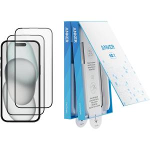 Anker écran de protection durable pour iPhone 14 Pro(2 filtres), verre Corning, installation facile et rapide, Ultra HD 8K, dureté 9H, résiste aux rayures et aux impacts, garantie 12 mois(Transparent)