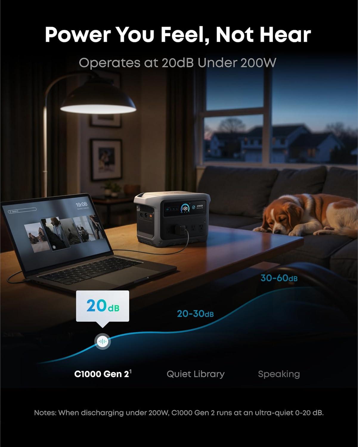 imageStation lectrique portable Anker SOLIX C1000 Gen 2 et panneau solaire 200 W gnrateur solaire 2 000 W pic 3 000 W charge totale en 49 min batterie LiFePO4 1 024 Wh pour les coupures de courantC1000 Gen 2