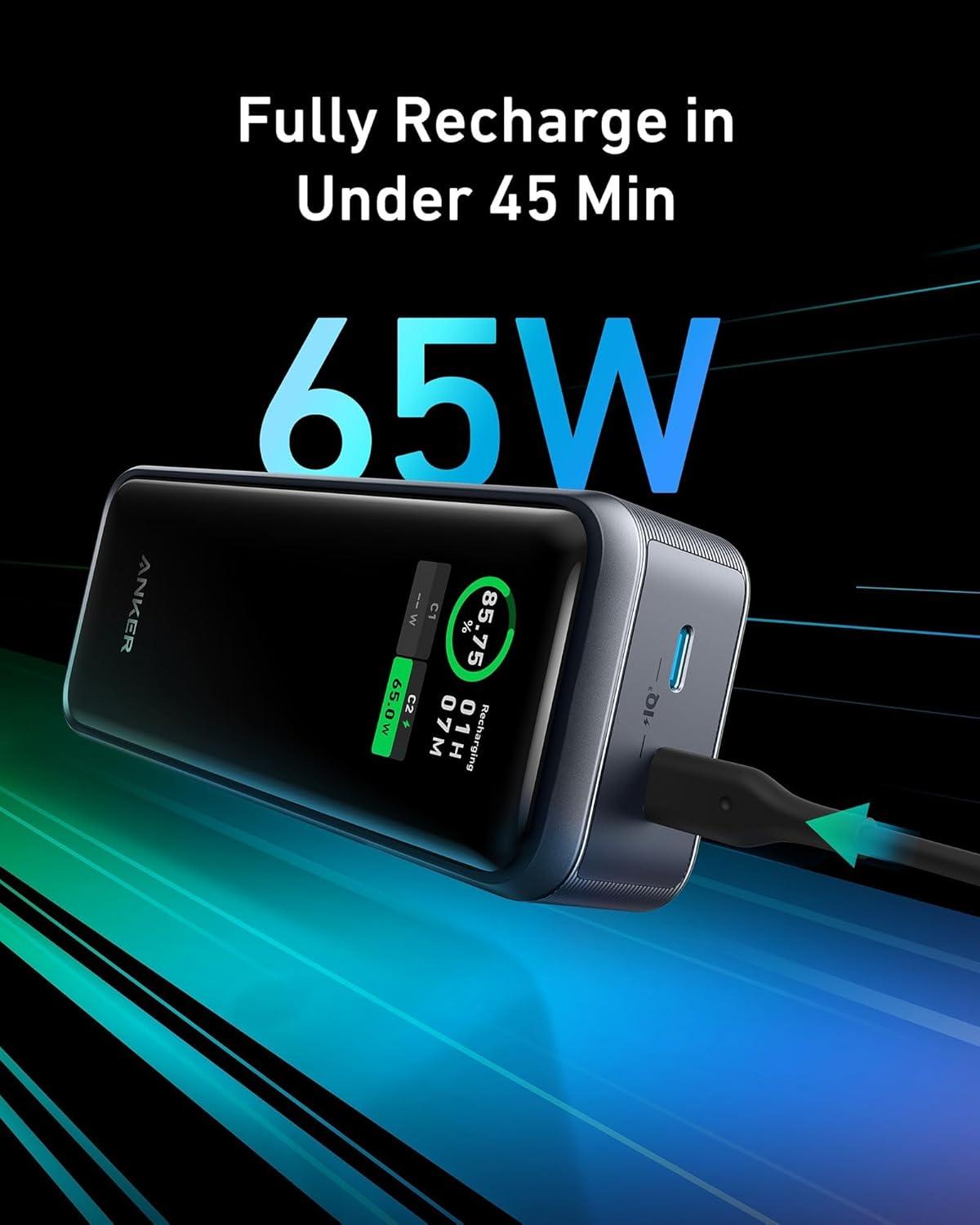 imageAnker Prime Batterie Externe 12000 mAh Banque dalimentation Chargeur Portable 2 Ports avec Sortie 130 W Affichage Numrique Intelligent Compatible avec Les iPhone sries 16151413