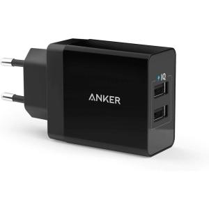 Anker Chargeur USB 24W 2 Ports, Chargeur Secteur Mural Prise USB Multiple Adaptateur Universel PowerIQ pour iPhone, iPad, Samsung Galaxy/Note, LG, Nexus etc[Version améliorée](Noir)