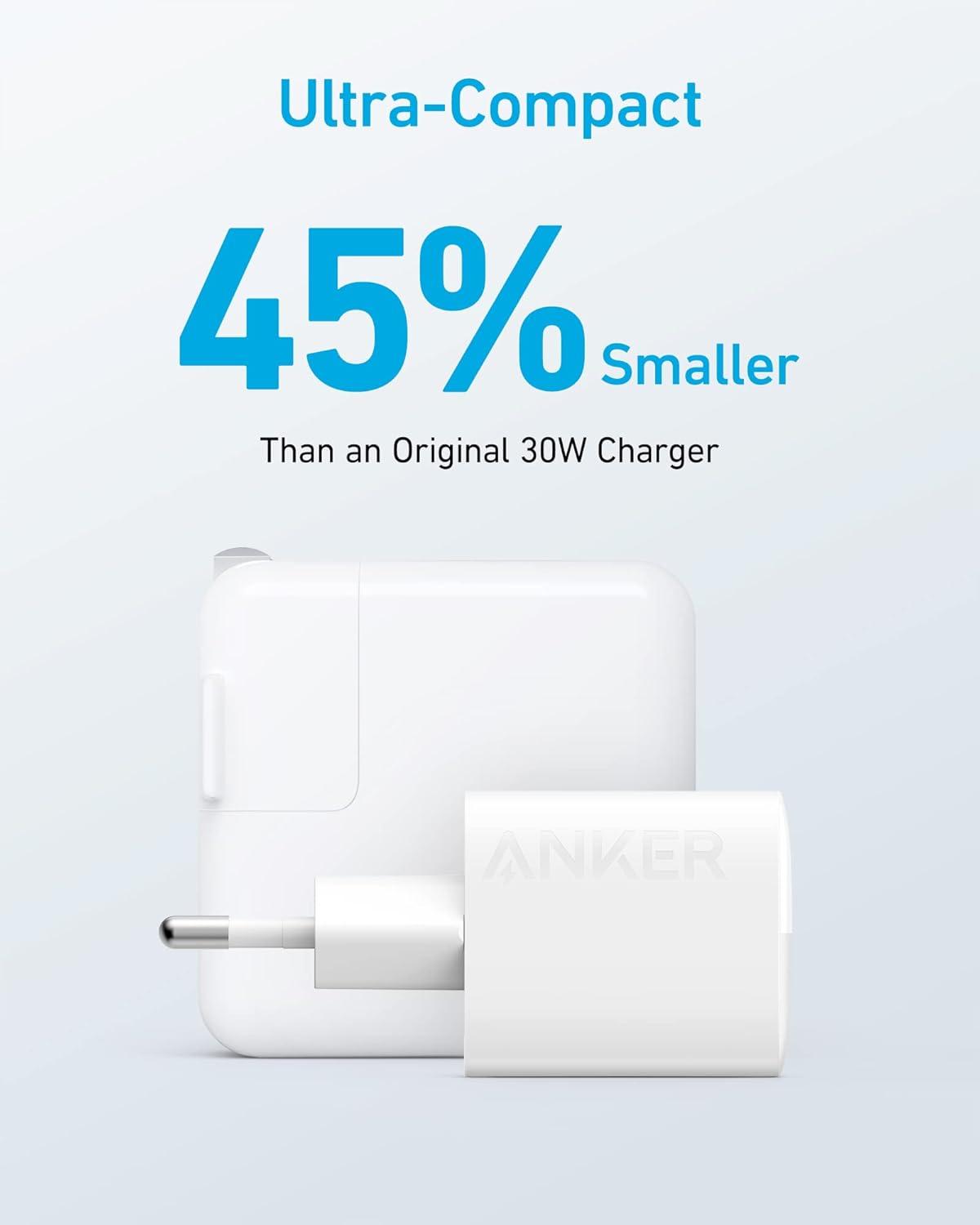 imageAnker Chargeur iPhone 323 33W Chargeur Rapide 2 Ports USB A et USB C Compact pour iPhone 1616 Plus16 Pro Max151413 Pixel Galaxy iPadiPad Mini et Plus cble Non Inclus Blanc