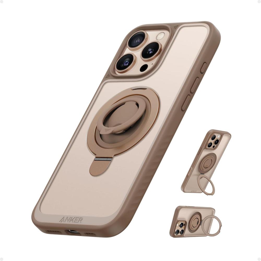 imageAnker Magnetic Ring Stand for iPhone 16 Pro Max Case Silicone Finger Ring Grip Stand Holder Military Grade Drop Tested Compatible with MagSafe Built in Kickstand AntiFingerprint Rose Gold