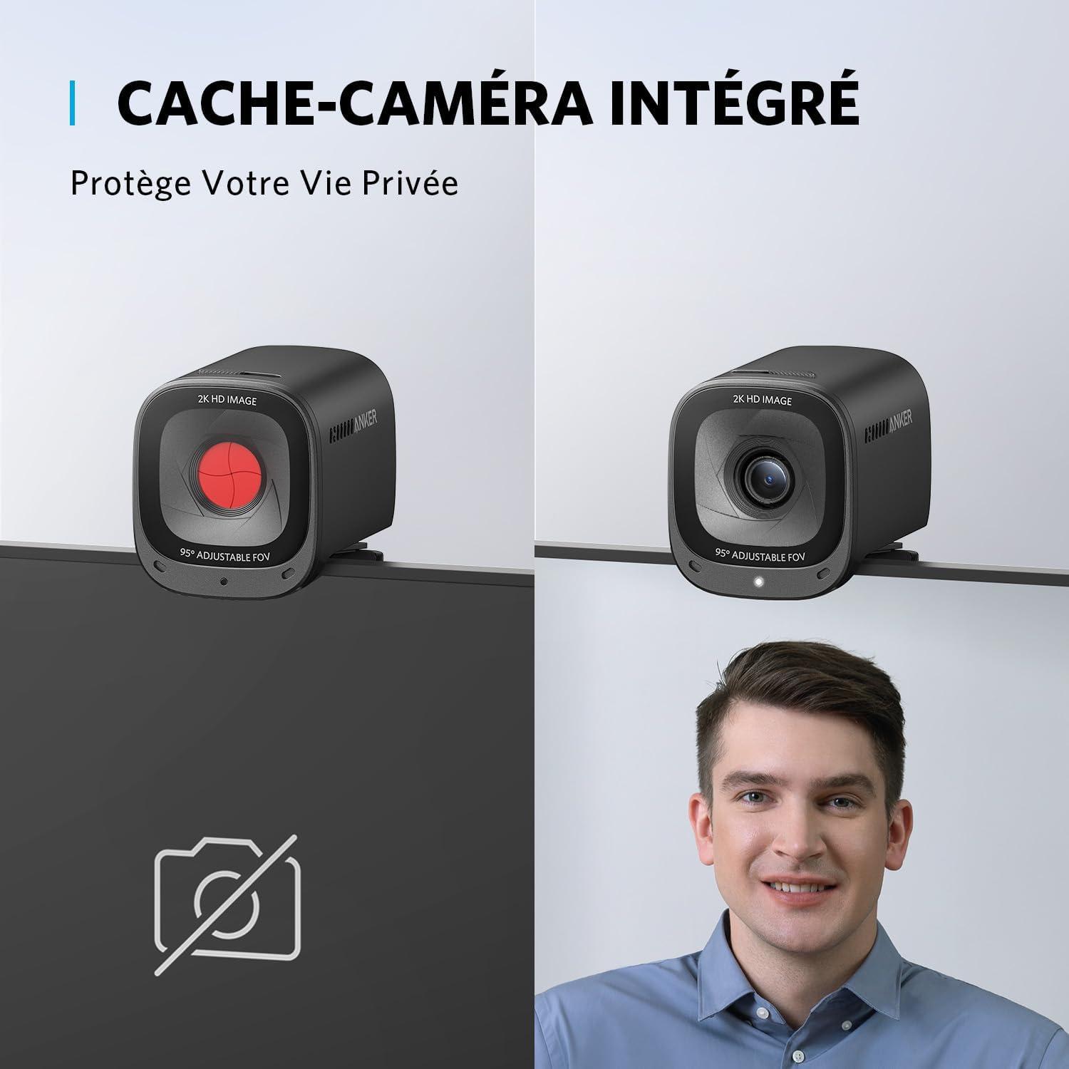 image:imageAnker PowerConf C200 Webcam USB 2K Webcam pour Ordinateur Portable Microphones avec rduction du Bruit et IA Microphones stro Angle de Vision rglable